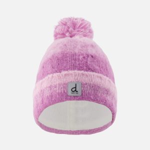 Winter Knit Hat With Pompom Pinkish Violet