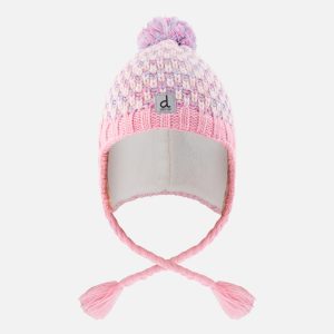 Winter Peruvian Knit Hat With Pompom Dusty Pink And Light Blue