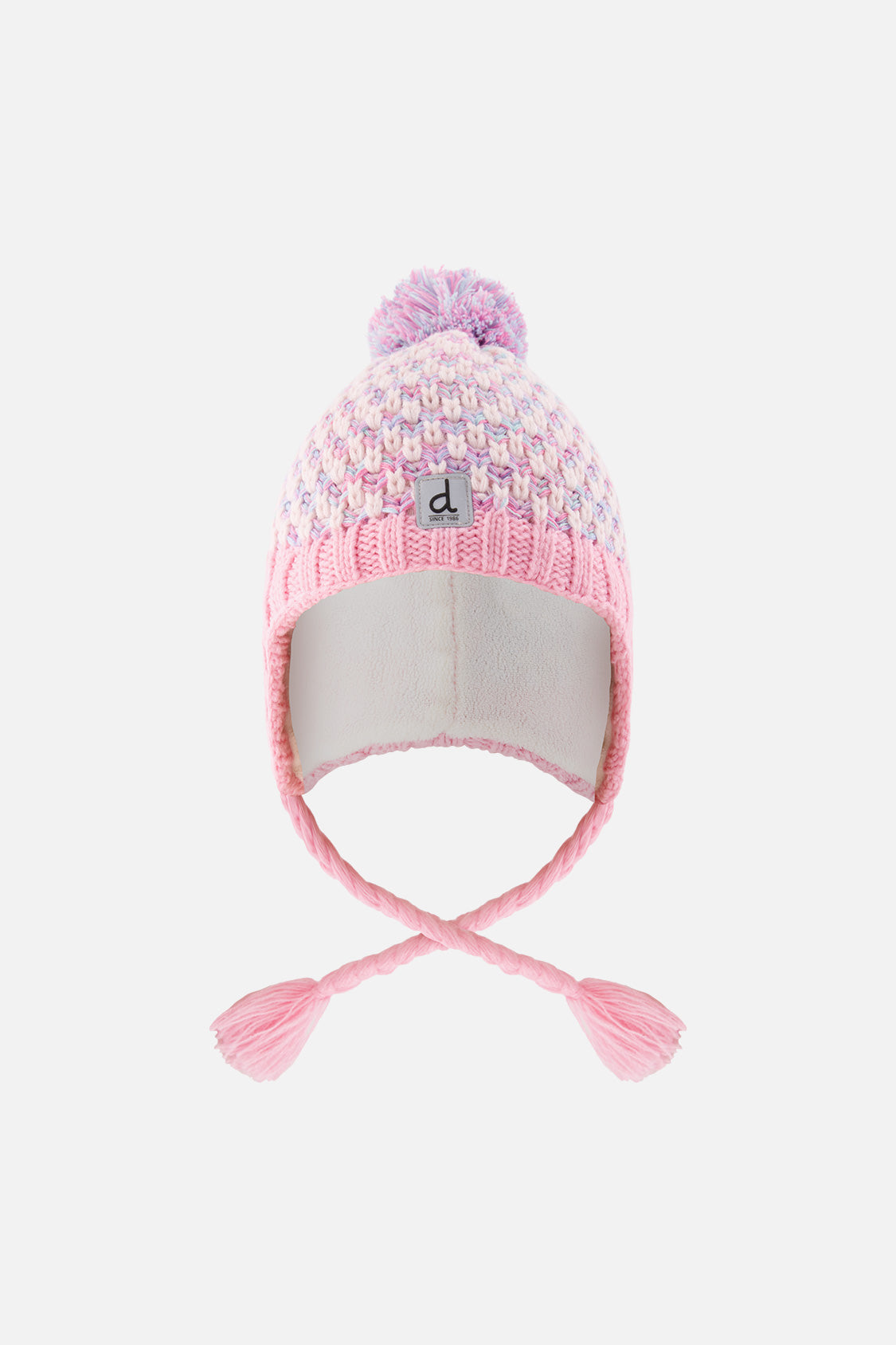 Winter Peruvian Knit Hat With Pompom Dusty Pink And Light Blue