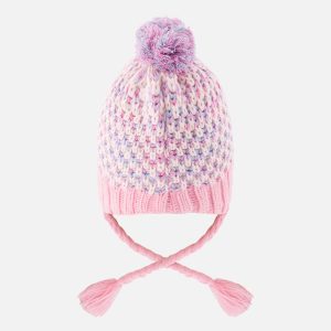 Winter Peruvian Knit Hat With Pompom Dusty Pink And Light Blue - Image 3