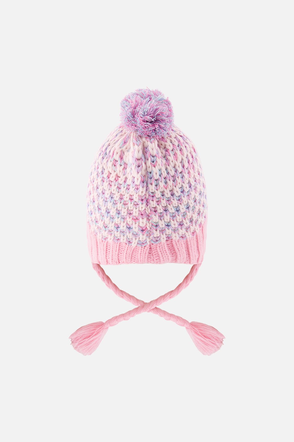 Winter Peruvian Knit Hat With Pompom Dusty Pink And Light Blue - Image 3