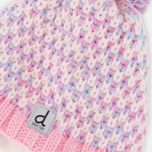 Winter Peruvian Knit Hat With Pompom Dusty Pink And Light Blue - Image 4