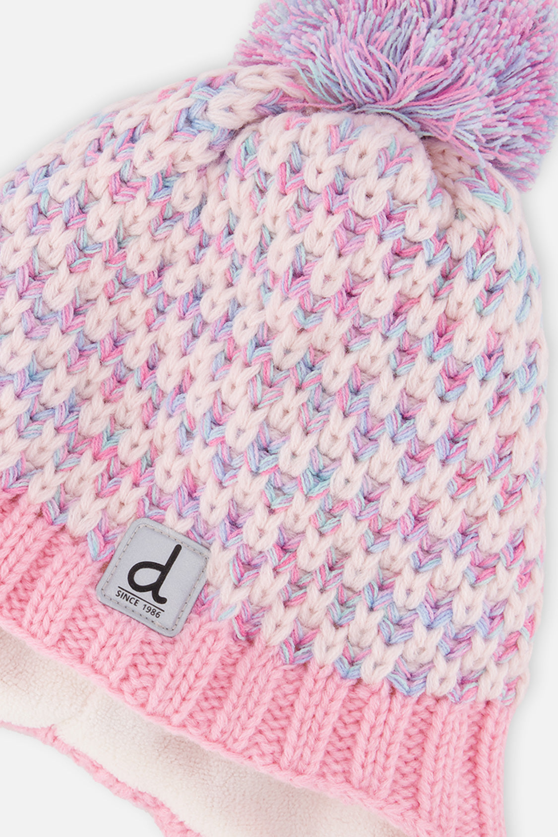 Winter Peruvian Knit Hat With Pompom Dusty Pink And Light Blue - Image 4