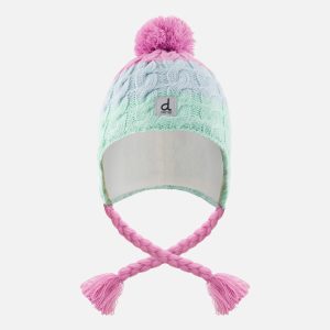 Winter Peruvian Knit Hat With Pompom Mint Green, Light Blue And Pinkish Violet