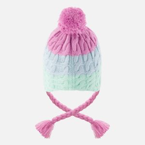 Winter Peruvian Knit Hat With Pompom Mint Green, Light Blue And Pinkish Violet - Image 3