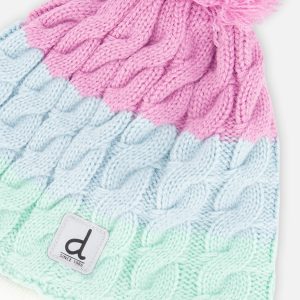 Winter Peruvian Knit Hat With Pompom Mint Green, Light Blue And Pinkish Violet - Image 4