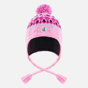 Winter Peruvian Knit Hat With Pompom Mint Green, Light Blue And Pinkish Violet