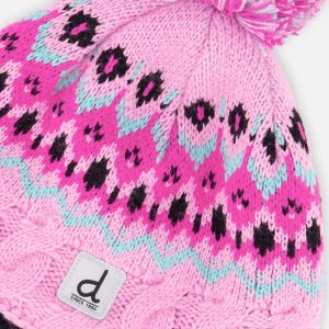 Winter Peruvian Knit Hat With Pompom Mint Green, Light Blue And Pinkish Violet - Image 3