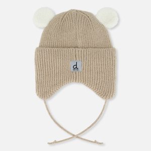 Baby Winter Knit Hat With Ear Flaps And Ears Light Taupe - Image 3