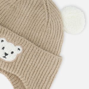 Baby Winter Knit Hat With Ear Flaps And Ears Light Taupe - Image 4