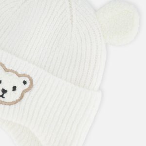 Baby Winter Knit Hat With Ear Flaps And Ears Off-White - Image 4