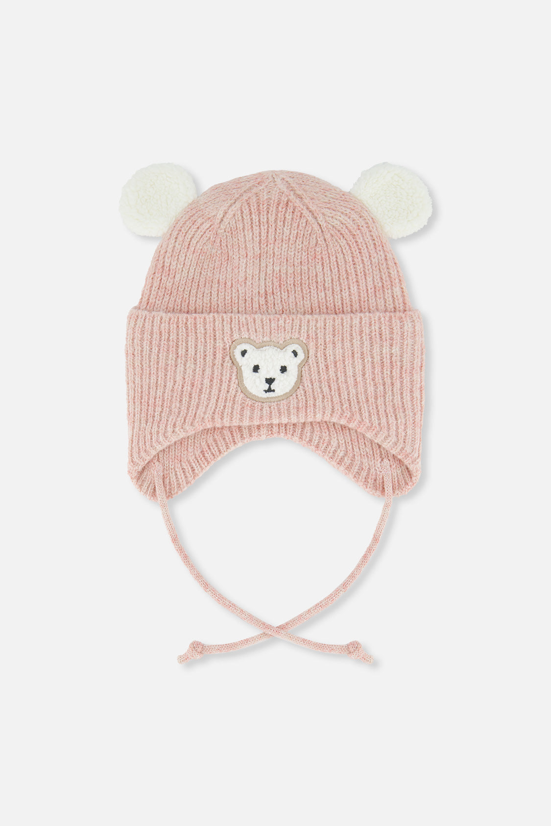 Baby Winter Knit Hat With Ear Flaps And Ears Pale Dusty Pink - Image 5