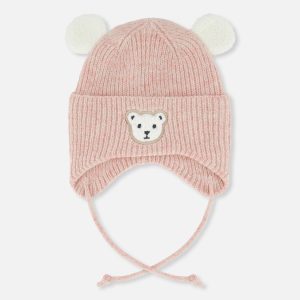 Baby Winter Knit Hat With Ear Flaps And Ears Pale Dusty Pink - Image 6