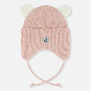 Baby Winter Knit Hat With Ear Flaps And Ears Pale Dusty Pink - Image 3