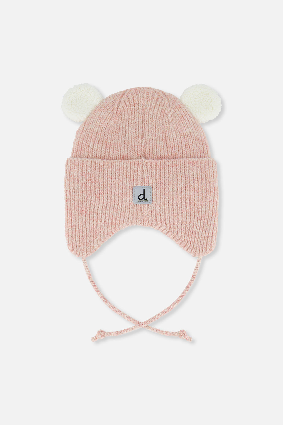 Baby Winter Knit Hat With Ear Flaps And Ears Pale Dusty Pink - Image 3