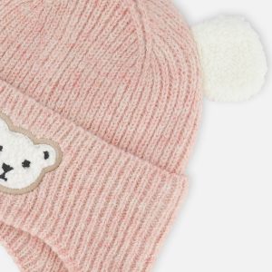 Baby Winter Knit Hat With Ear Flaps And Ears Pale Dusty Pink - Image 4