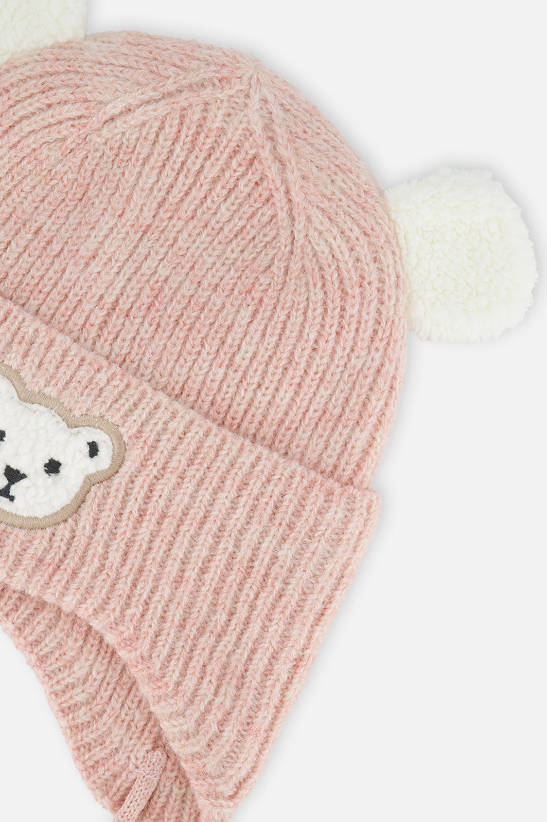Baby Winter Knit Hat With Ear Flaps And Ears Pale Dusty Pink - Image 4