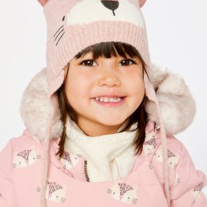 Alternative view of Baby Leopard Winter Knit Hat With Ear Flaps And Ears Pale Dusty Pink