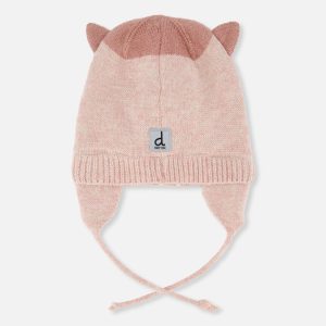 Baby Leopard Winter Knit Hat With Ear Flaps And Ears Pale Dusty Pink - Image 3
