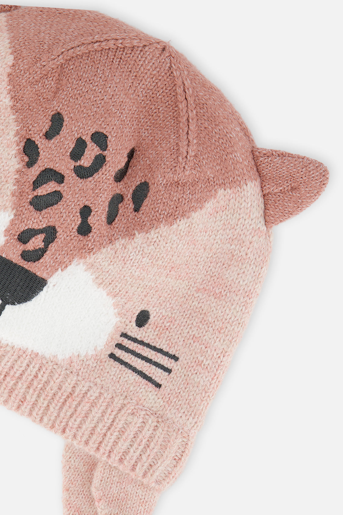 Baby Leopard Winter Knit Hat With Ear Flaps And Ears Pale Dusty Pink - Image 4
