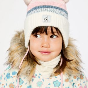 Alternative view of Baby Winter Knit Hat With Ear Flaps And Pompoms Off-White, Pink And Blue