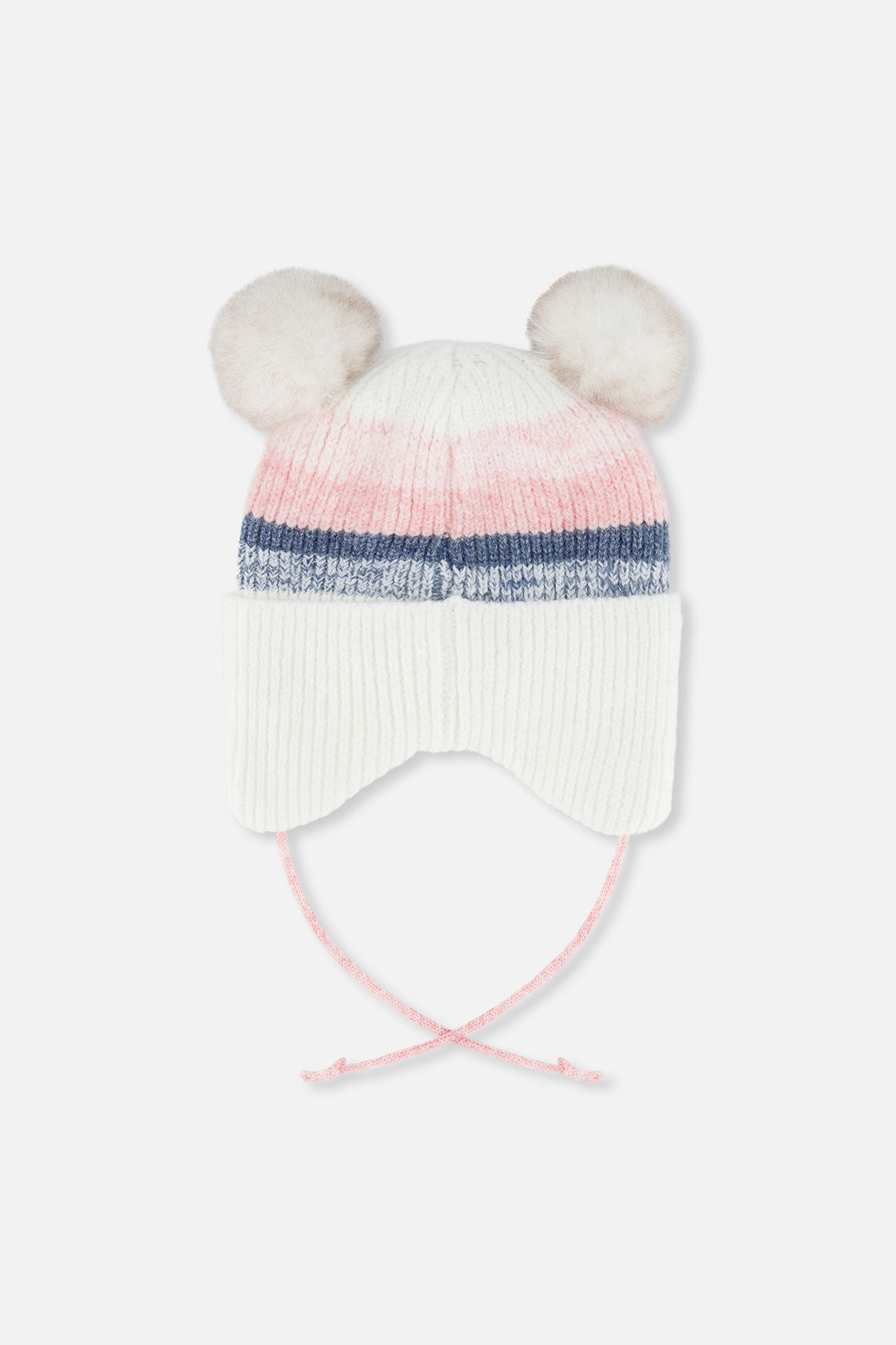 Baby Winter Knit Hat With Ear Flaps And Pompoms Off-White, Pink And Blue - Image 3