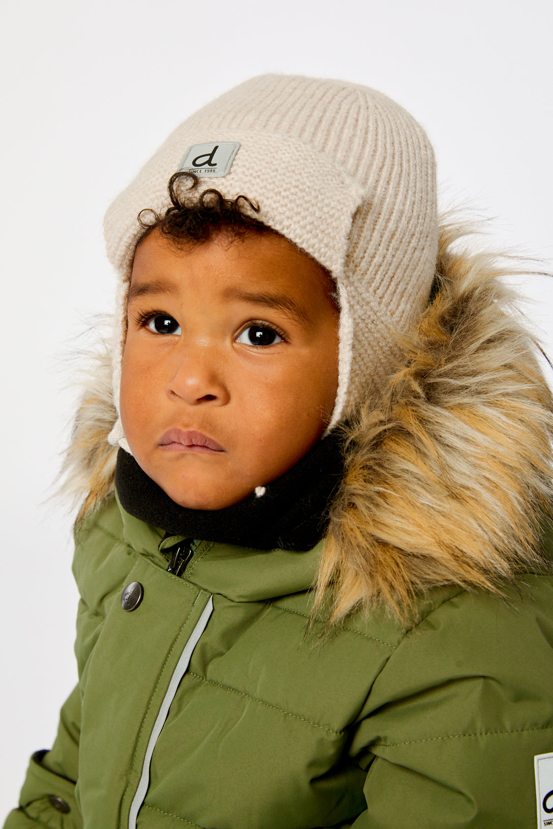 Baby Winter Knit Hat With Ear Flaps And Strings Beige - Image 2