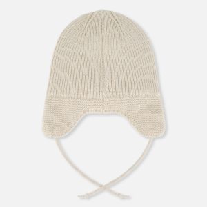Baby Winter Knit Hat With Ear Flaps And Strings Beige - Image 3