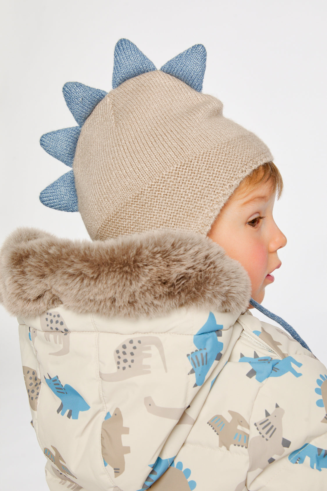 Baby Dino Winter Peruvian Knit Hat Light Taupe - Image 2