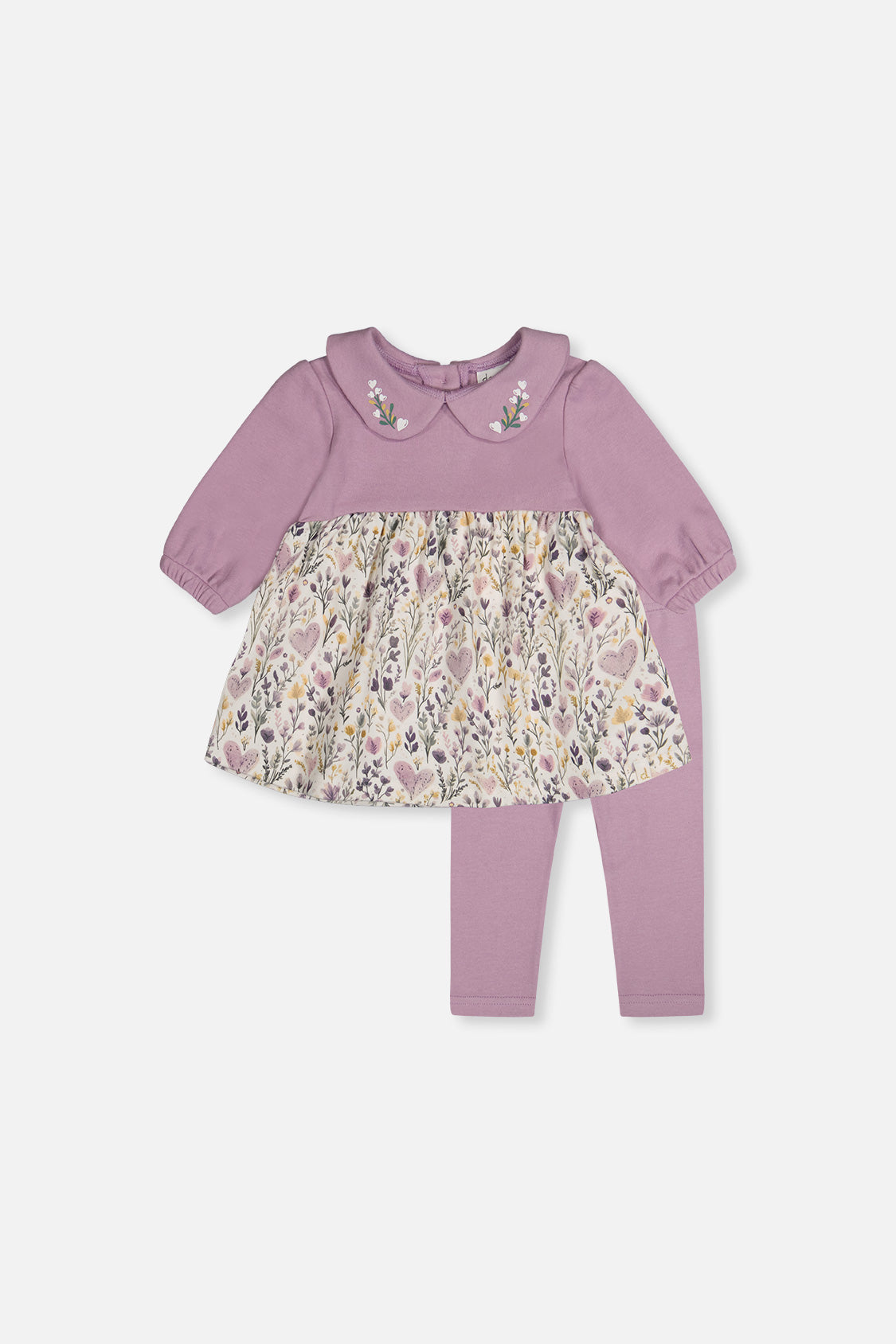 Organic Cotton Dress And Legging Set Beige With Heart Print - Image 9