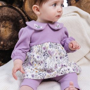 Organic Cotton Dress And Legging Set Beige With Heart Print - Image 2