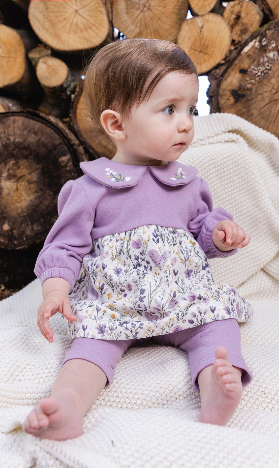 Organic Cotton Dress And Legging Set Beige With Heart Print - Image 2