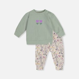 Organic Cotton Pants And Top Set Green And Beige Heart Print - Image 10