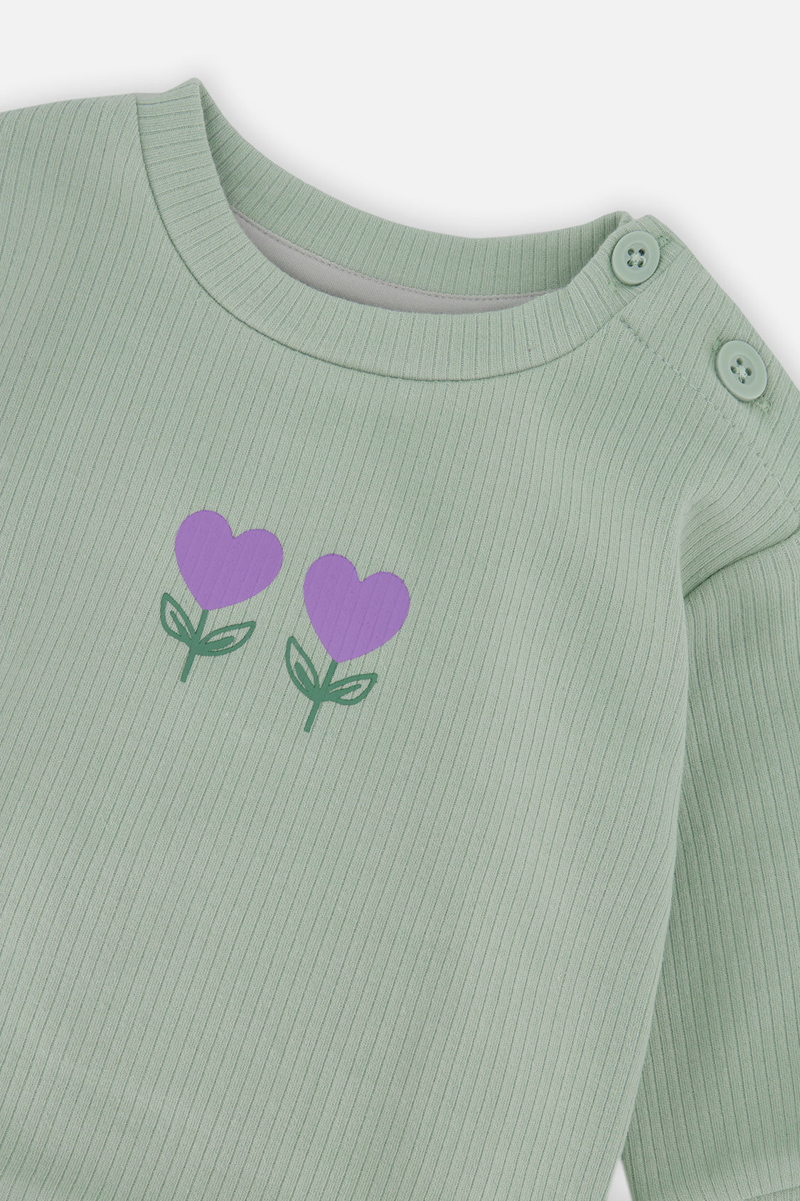 Organic Cotton Pants And Top Set Green And Beige Heart Print - Image 4