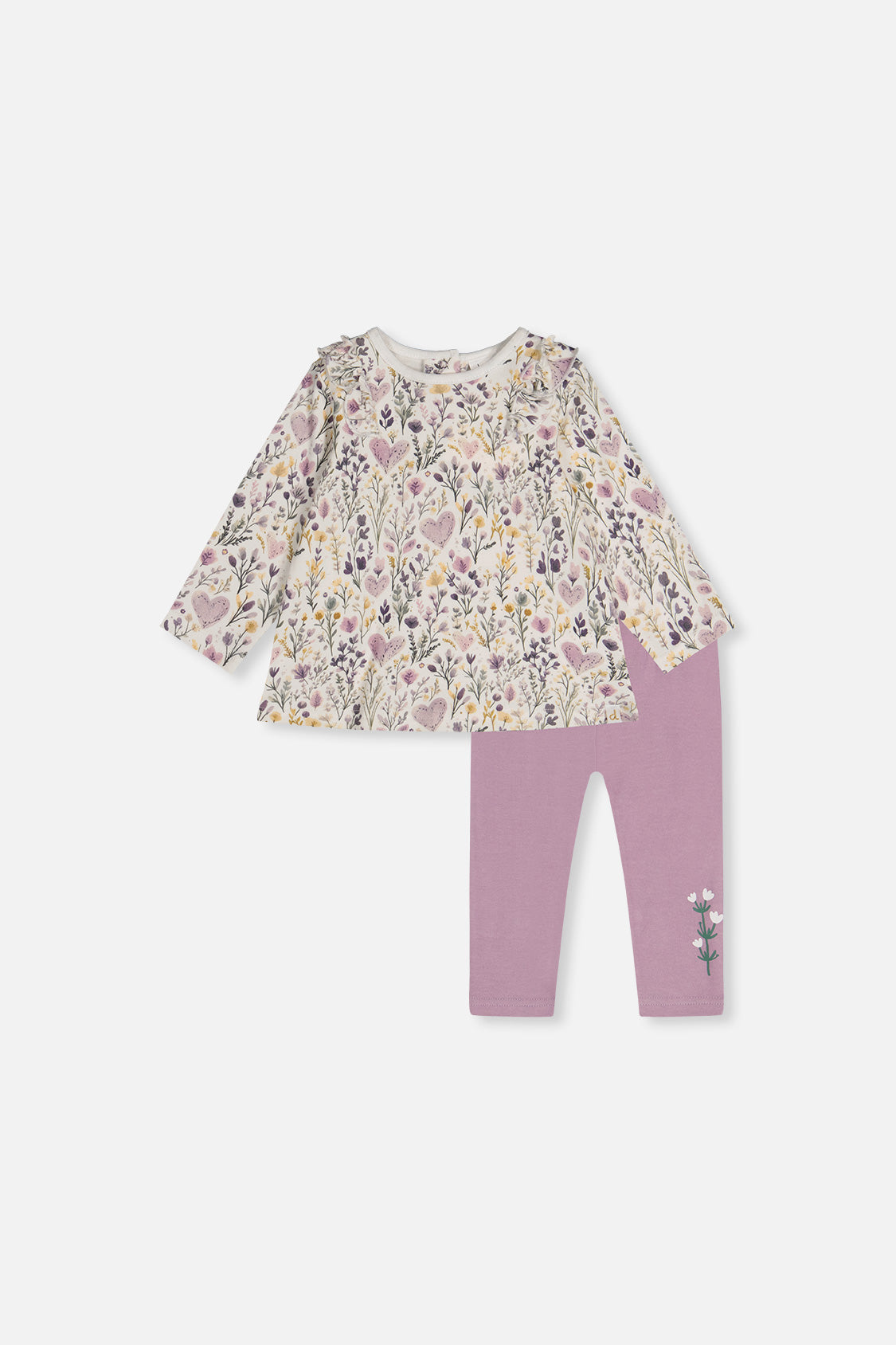 Organic Cotton Pant And Top Set Beige With Heart Print