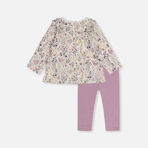 Organic Cotton Pant And Top Set Beige With Heart Print - Image 3