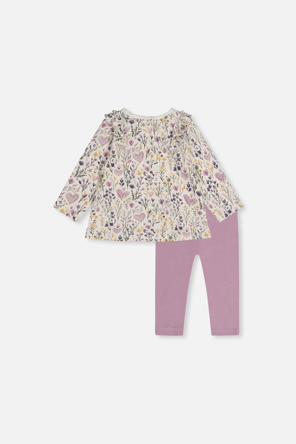 Organic Cotton Pant And Top Set Beige With Heart Print - Image 3