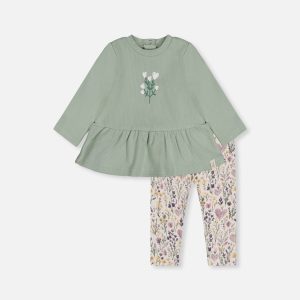 Organic Cotton Peplum Tunic And Legging Set Green And Beige Heart Print - Image 8