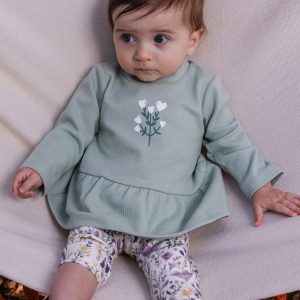 Organic Cotton Peplum Tunic And Legging Set Green And Beige Heart Print - Image 2