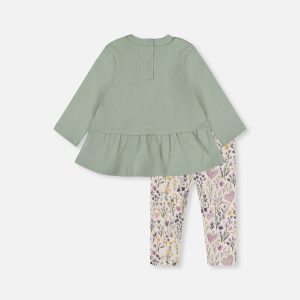 Organic Cotton Peplum Tunic And Legging Set Green And Beige Heart Print - Image 3