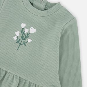 Organic Cotton Peplum Tunic And Legging Set Green And Beige Heart Print - Image 4