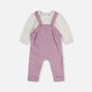 Organic Cotton Onesie And Overall Set Purple Floral Print - Image 9