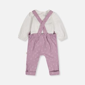 Organic Cotton Onesie And Overall Set Purple Floral Print - Image 3