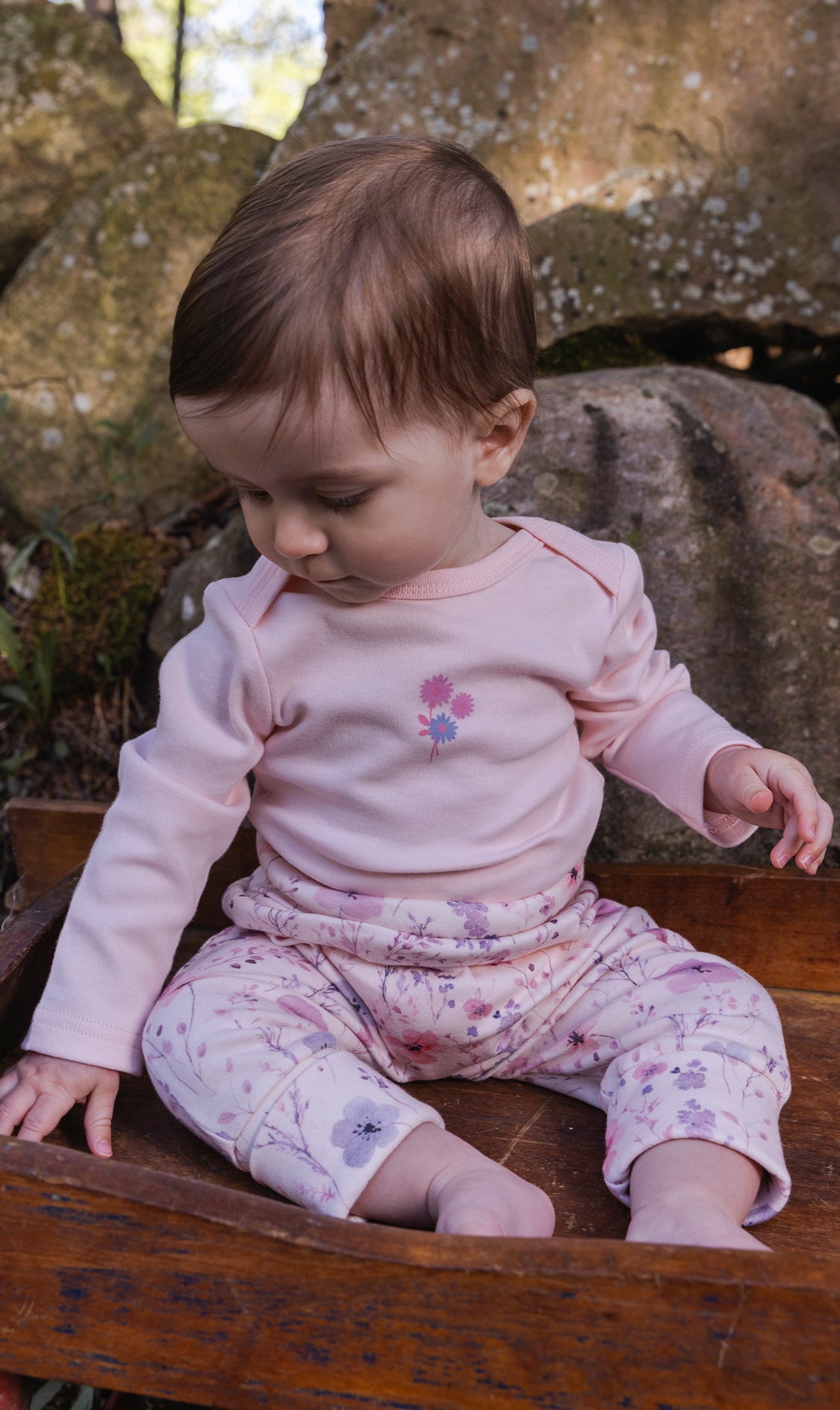 Organic Cotton Evolutive Pants Pink Printed Flowers - Image 2