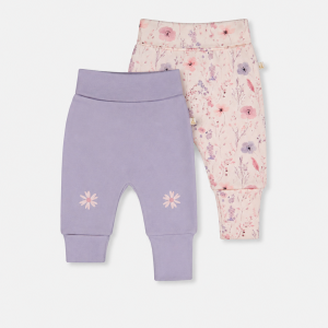 Two Pack Organic Cotton Evolutive Pants Pink Printed Flowers
