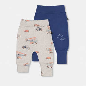 Two Pack Organic Cotton Evolutive Pants Beige Printed Airplanes
