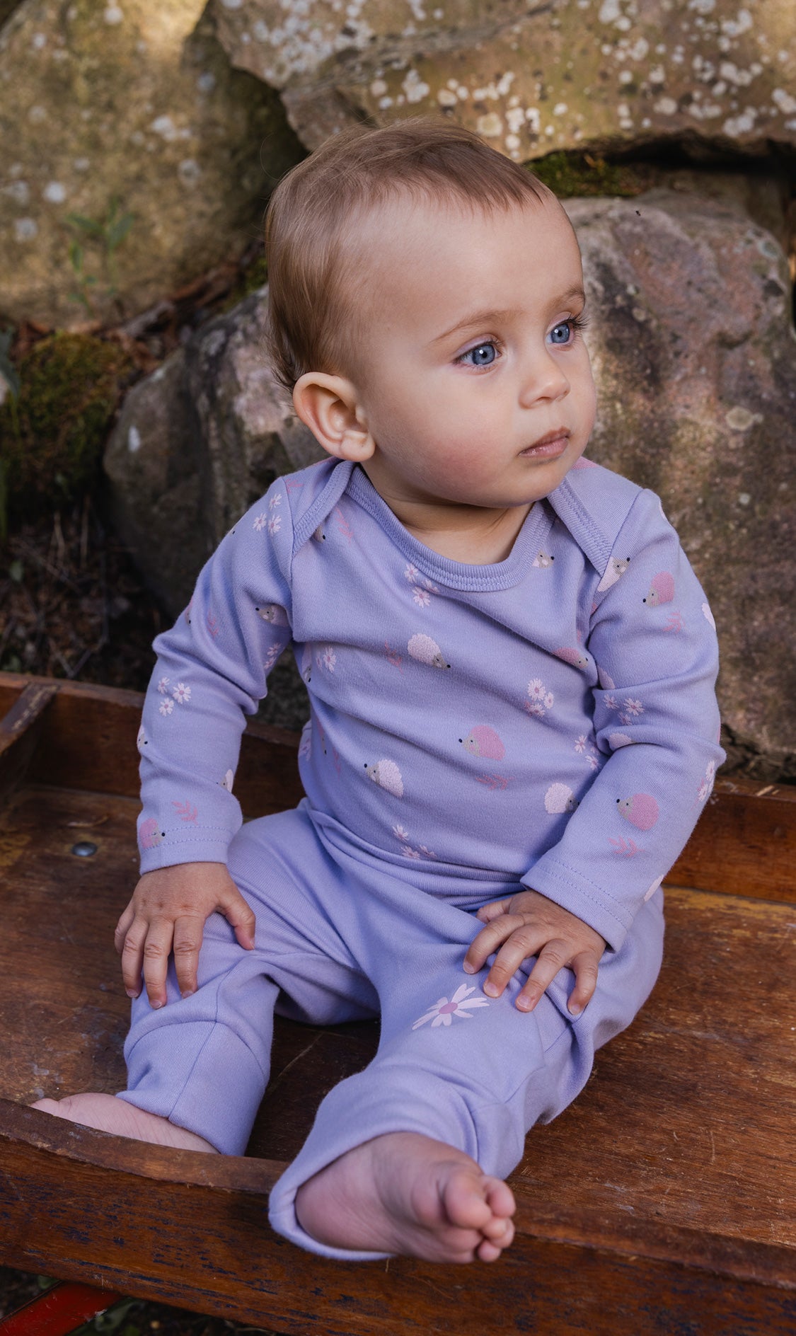 Organic Cotton Onesie Purple Hedgehog Print - Image 2