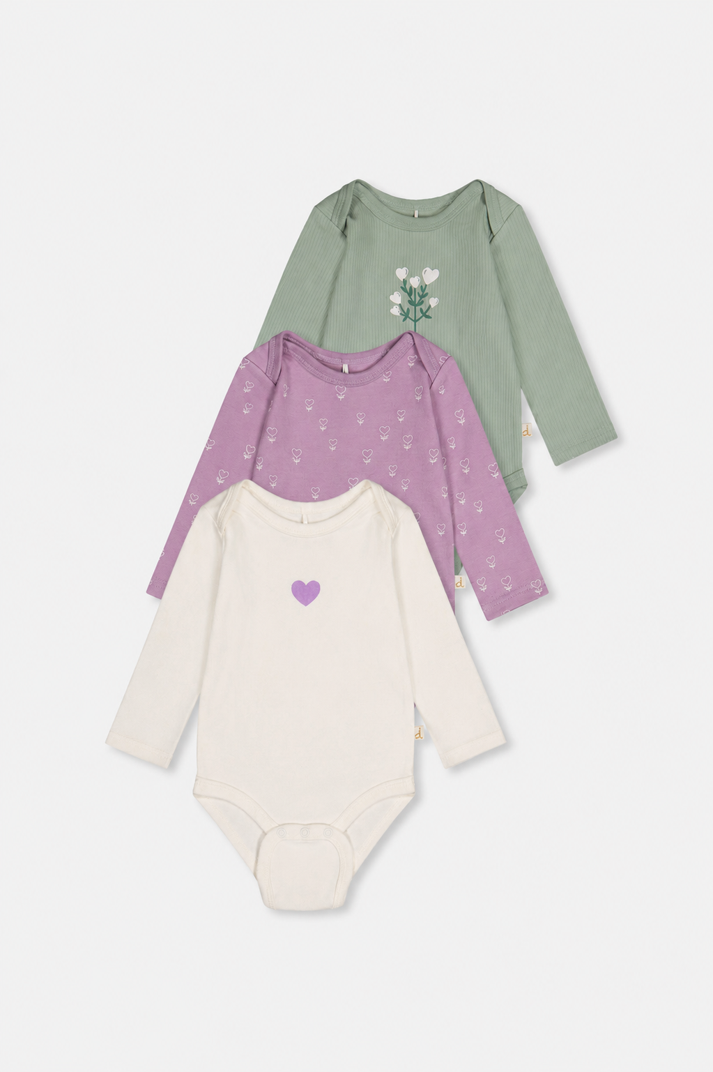 Three Pack Organic Cotton Onesie Purple Floral Print