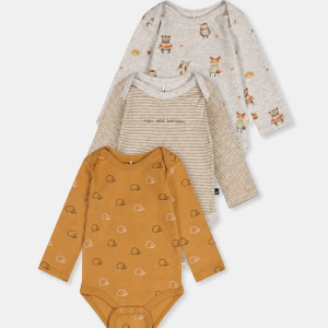 Three Pack Organic Cotton Onesie Brown Printed Hedgehogs