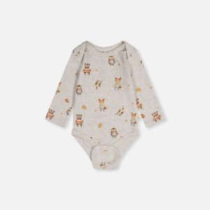 Three Pack Organic Cotton Onesie Brown Printed Hedgehogs - Image 4